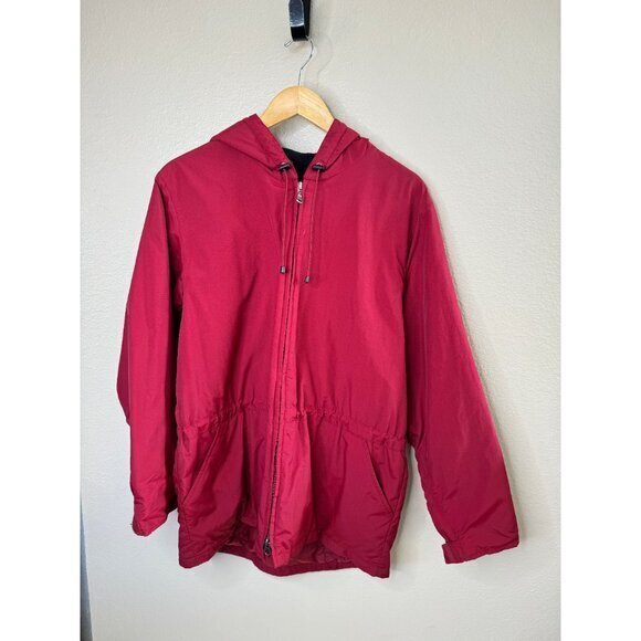 Vintage Eddie Bauer Women's Red Jacket size Medium 1990s hooded Nylon - Picture 2 of 9